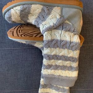 Ugg Blue Cable Knit Crochet Boots